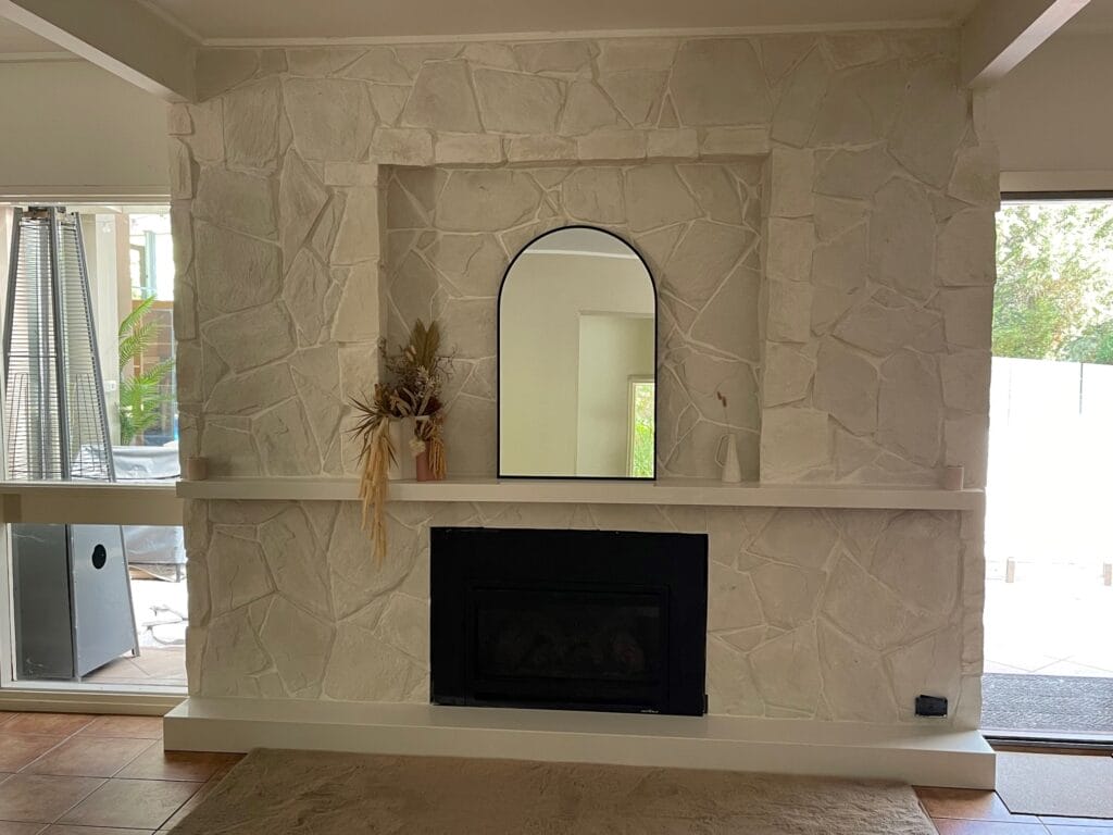 Arctic Limestone fireplace grouted