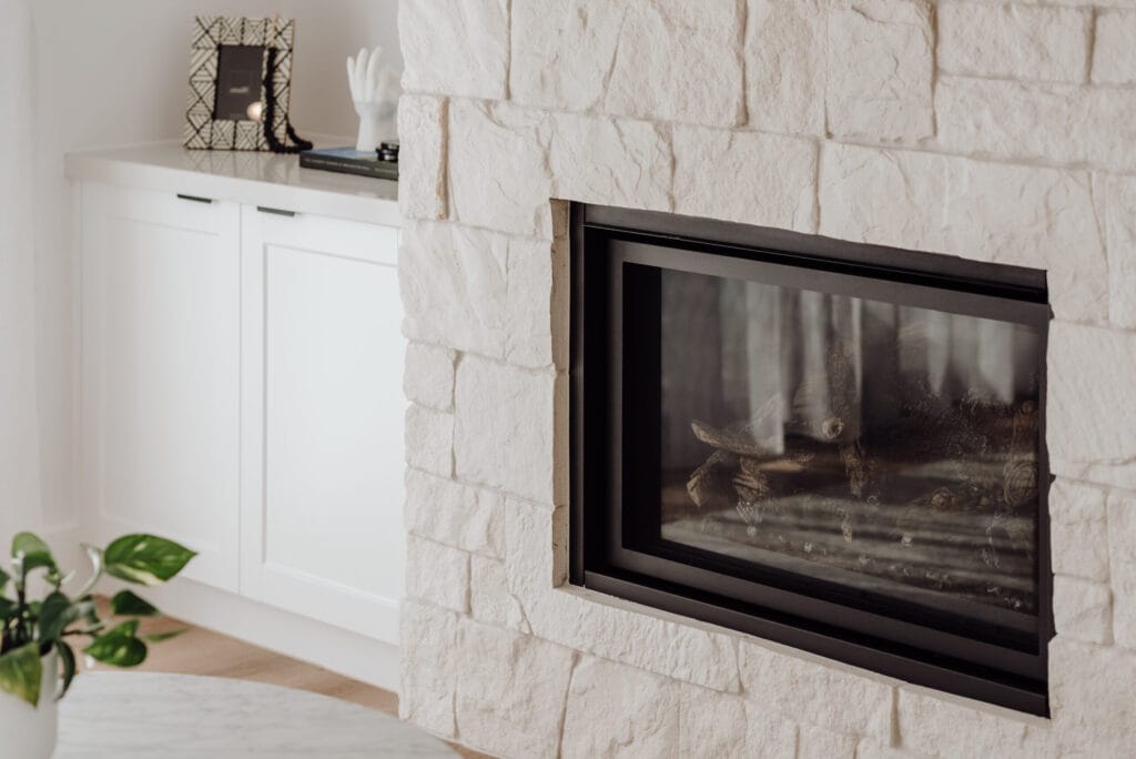 Dry Stack Limestone Fireplace