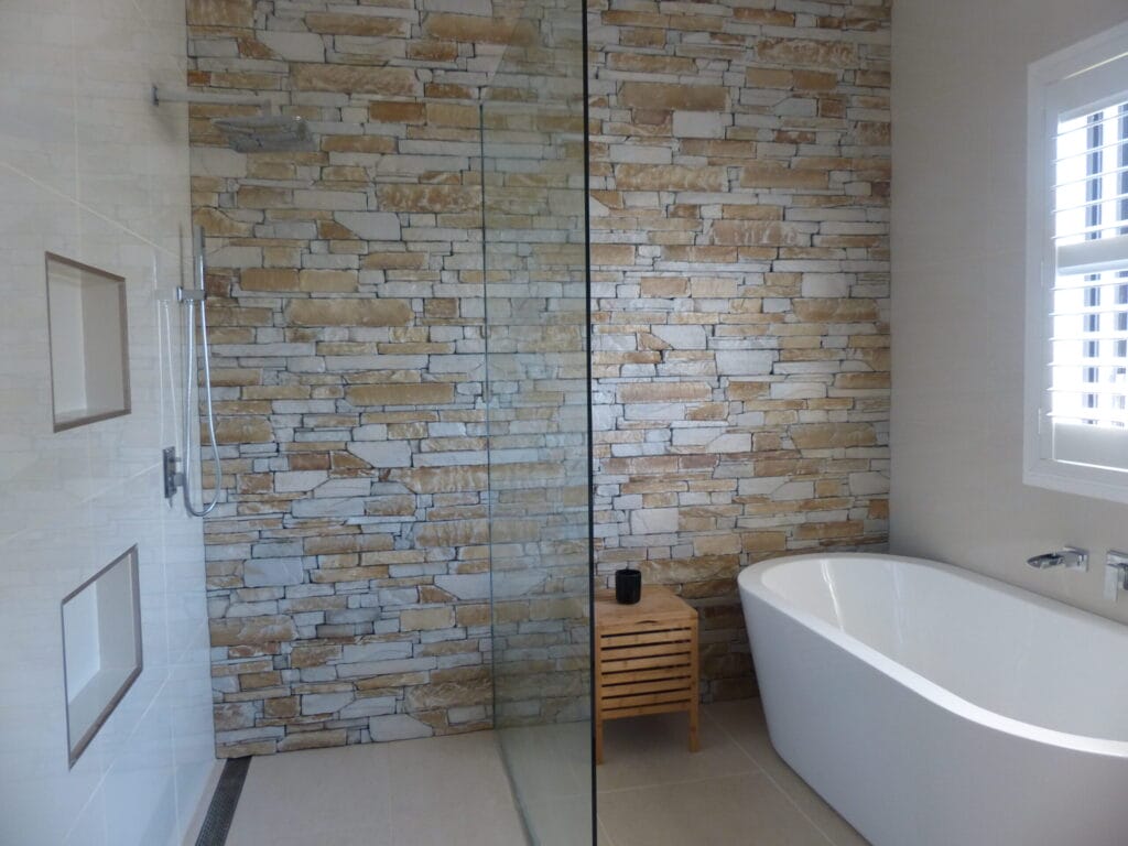 Ledgestone Natural Grey feature wall wet area