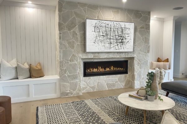 Arctic Travertine living room fireplace