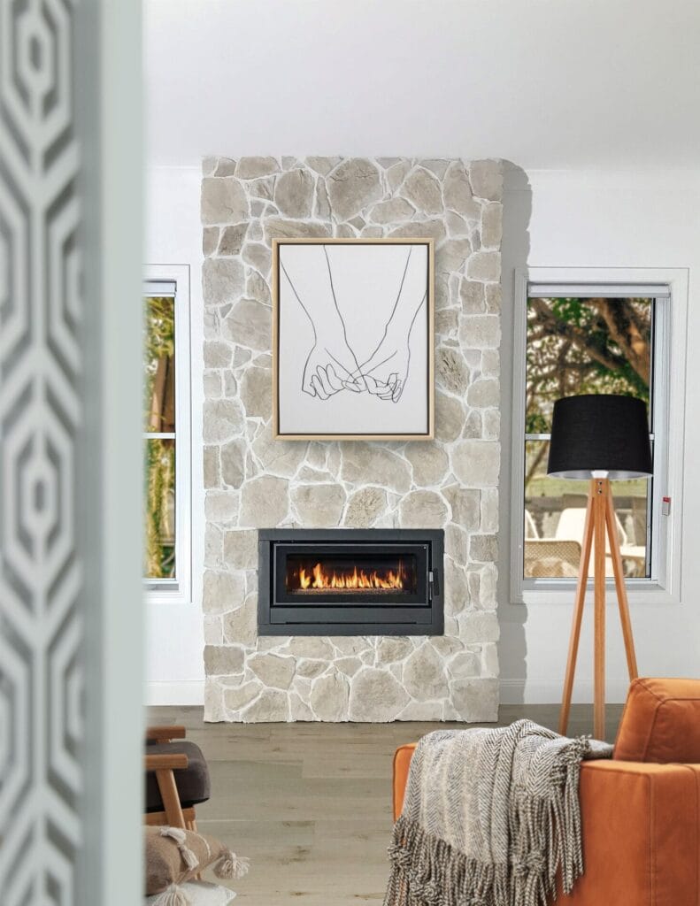 Coastal Travertine fireplace